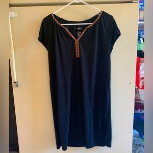 Black midi dress with brown patterned outline